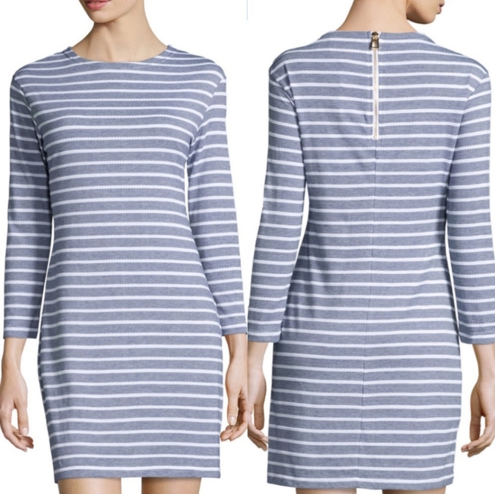 Sail to Sable Women's‎ Striped Long Sleeve Mini Dress Size S Blue White Back Zip